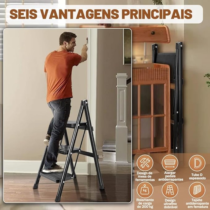 Escada de Alumínio Dobrável 3 Degraus 5