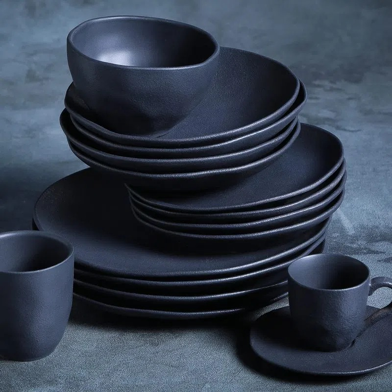 Conjunto com 6 Pratos de Sobremesa Orgânico Preto Matte 3