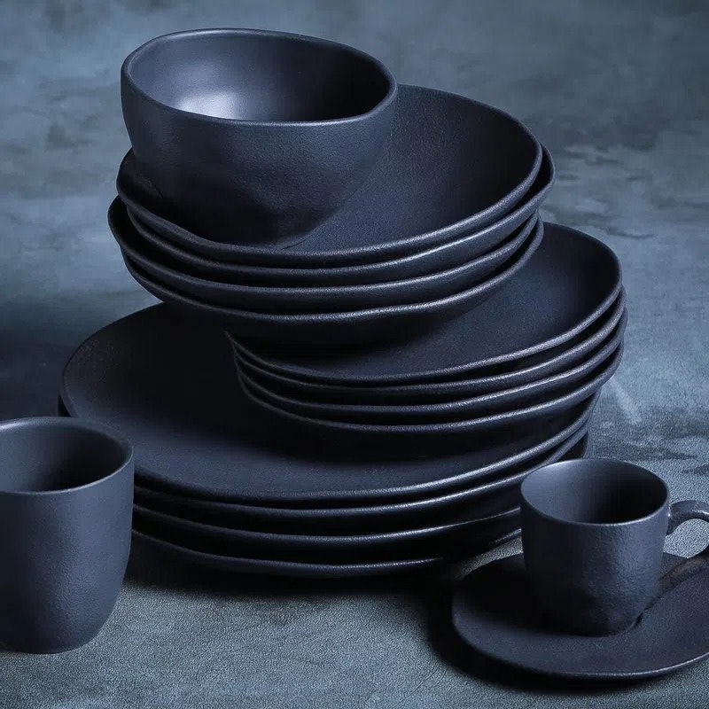 Conjunto com 6 Pratos de Sobremesa Orgânico Preto Matte 3