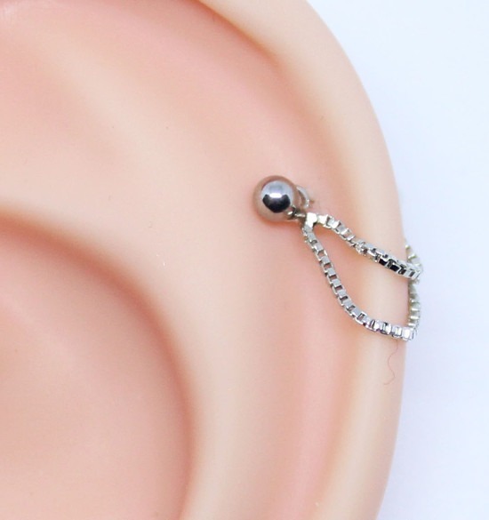 Piercing Conch Corrente Veneziana Folheada Ouro Branco 3