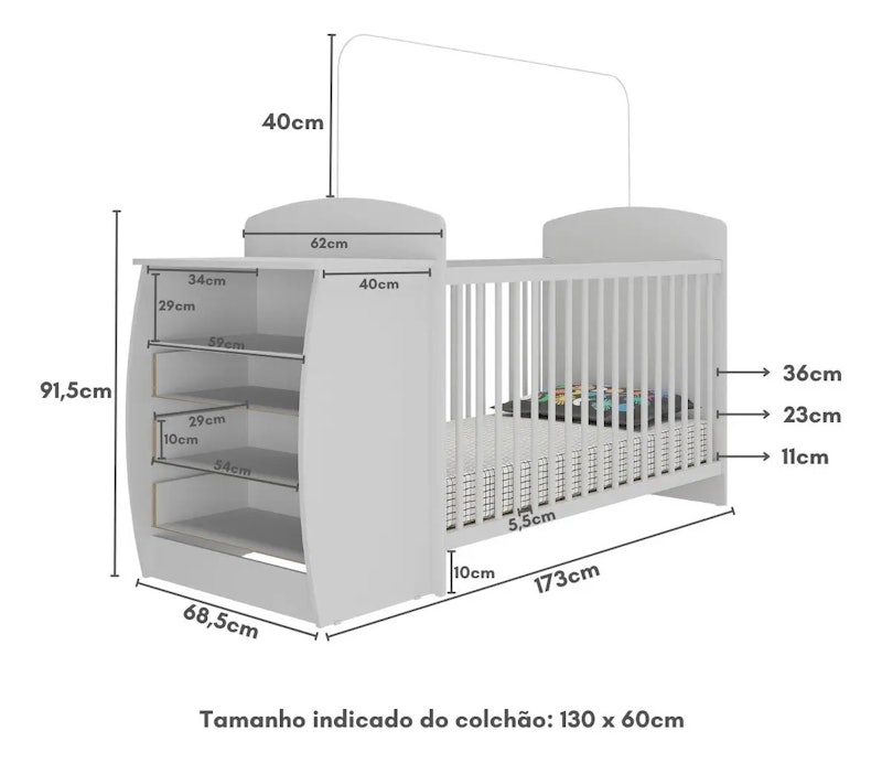 Berço Cômoda Cajuzinho para Colchão 60 x 130 cm Multimóveis 4