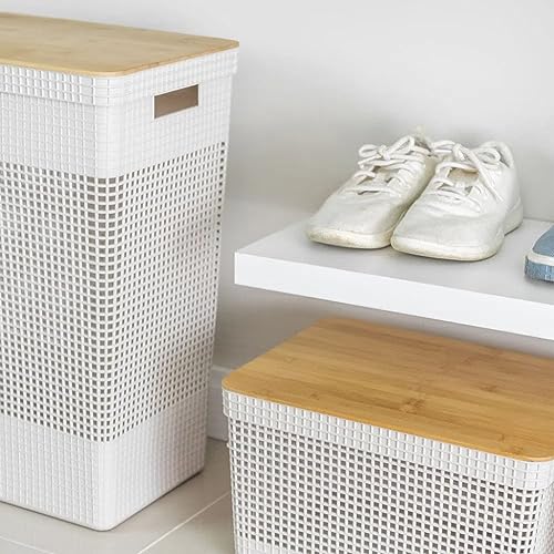 Cesto de Roupas Grid com Tampa De Bambu 2
