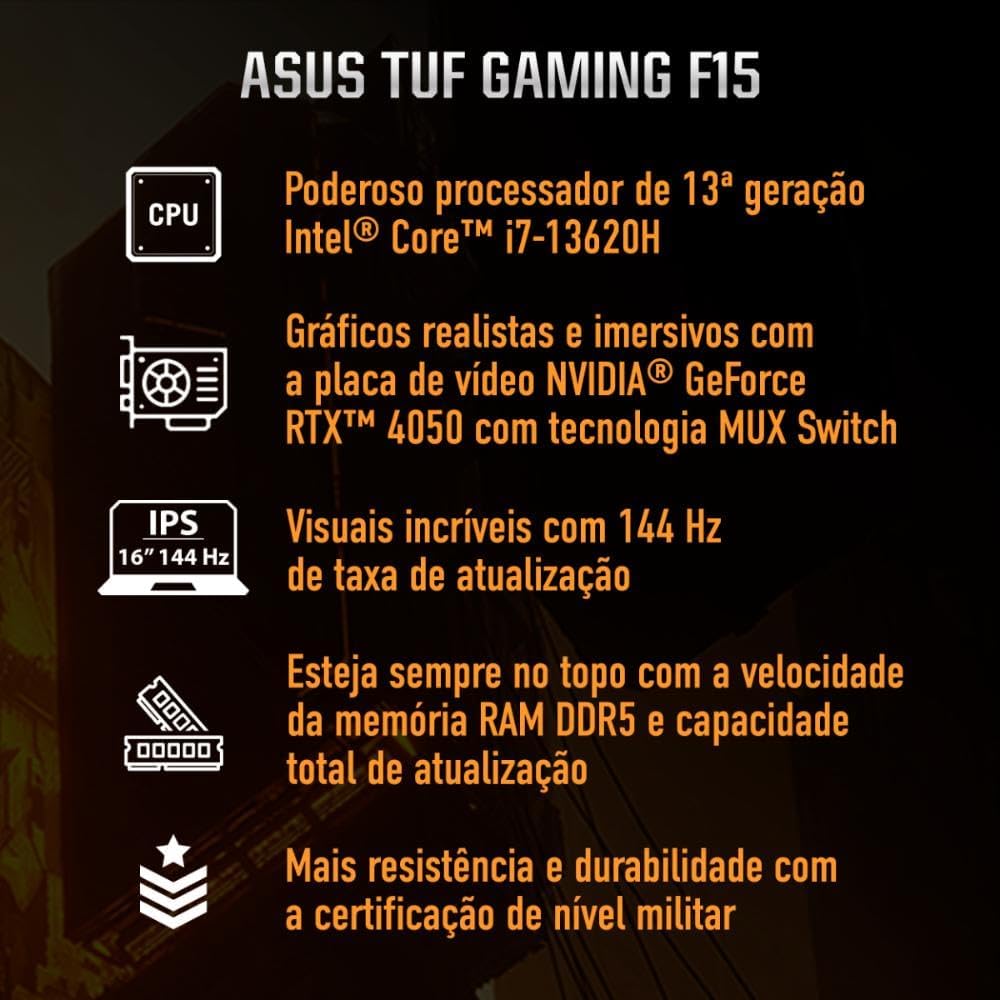 Notebook ASUS TUF Gaming F15 Core i7 8 GB 512 GB 4