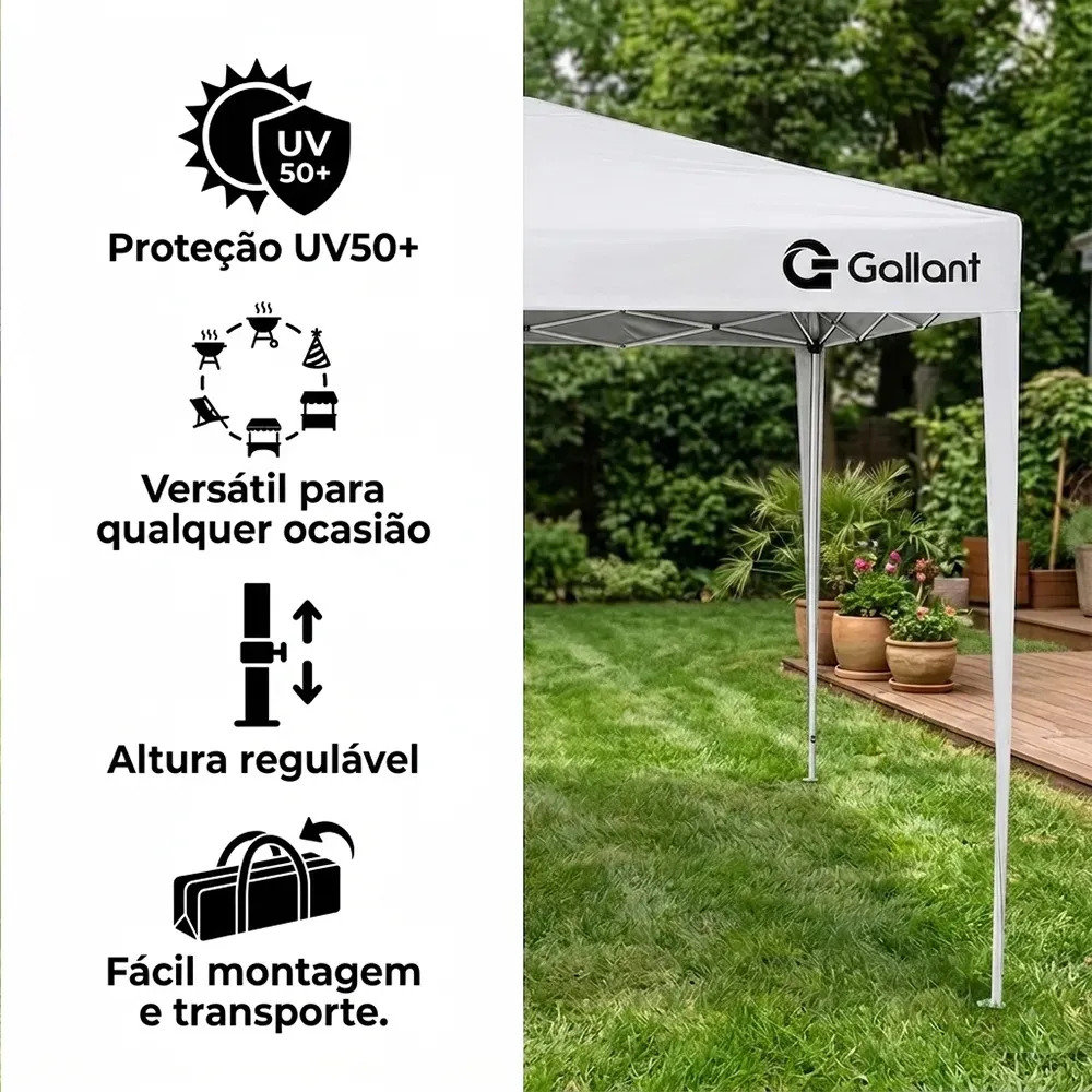 Tenda Gazebo Sanfonado Dobrável 3 x 3 m com Mala de Transporte Gallant 3