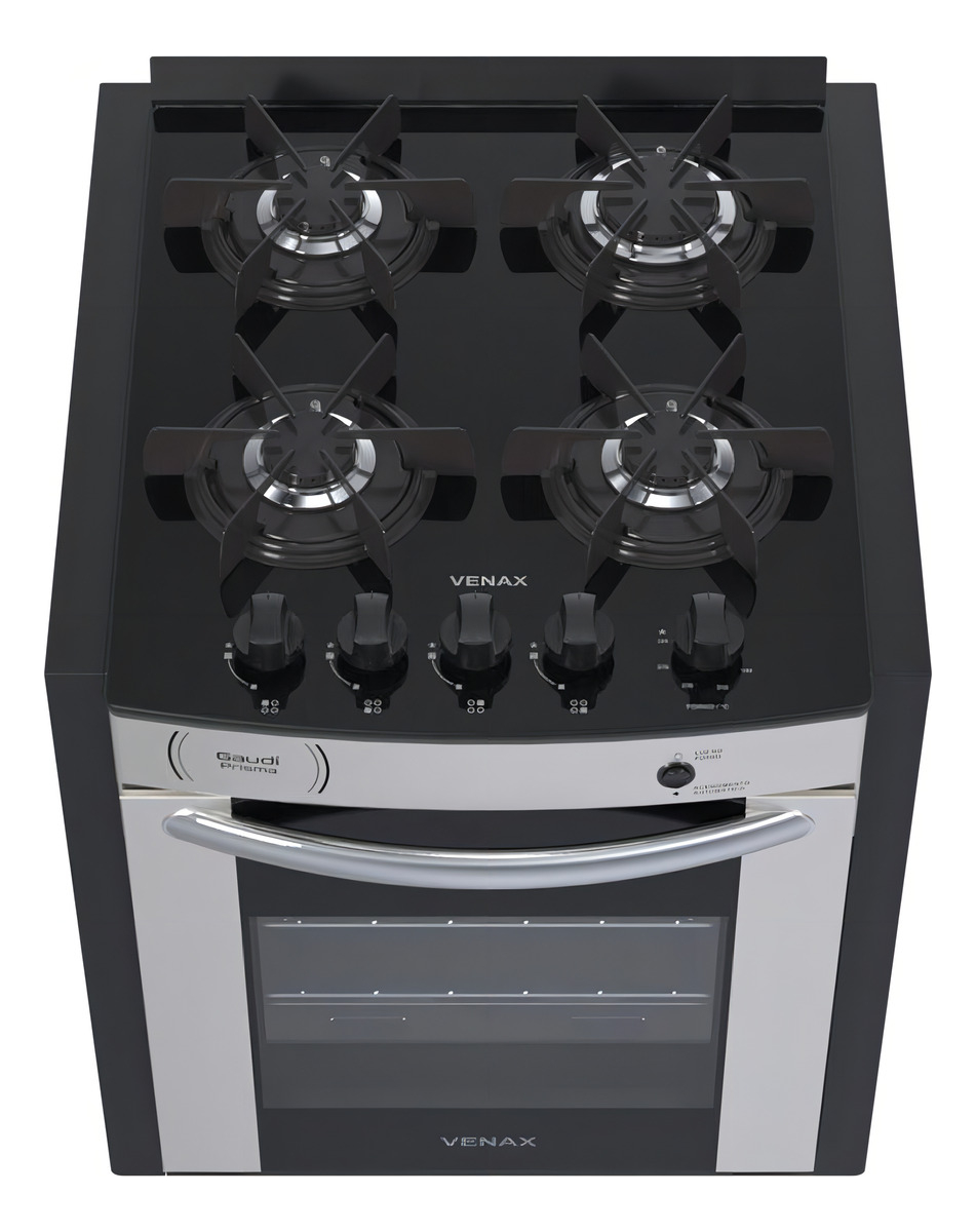 Fogão de Embutir 4 Bocas Venax Gaudi Prisma Vitreo Bl Inox Gas GLP 5