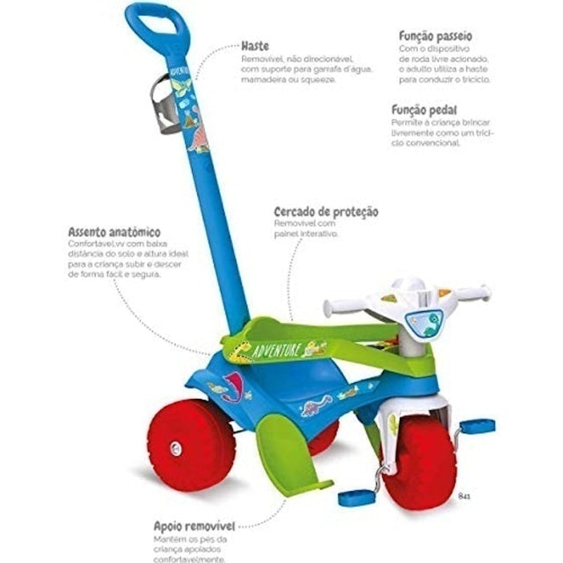 Totoka Triciclo Infantil Motoca Plus Com Apoio Proteção Haste P