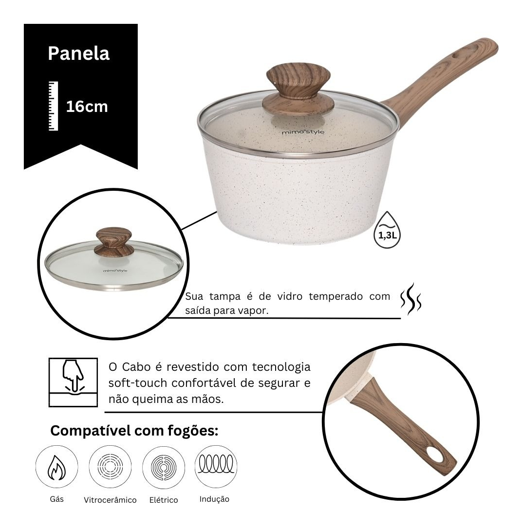 Panela Indução Alumínio Cerâmica 16 cm e 1,3 L Mármol 2