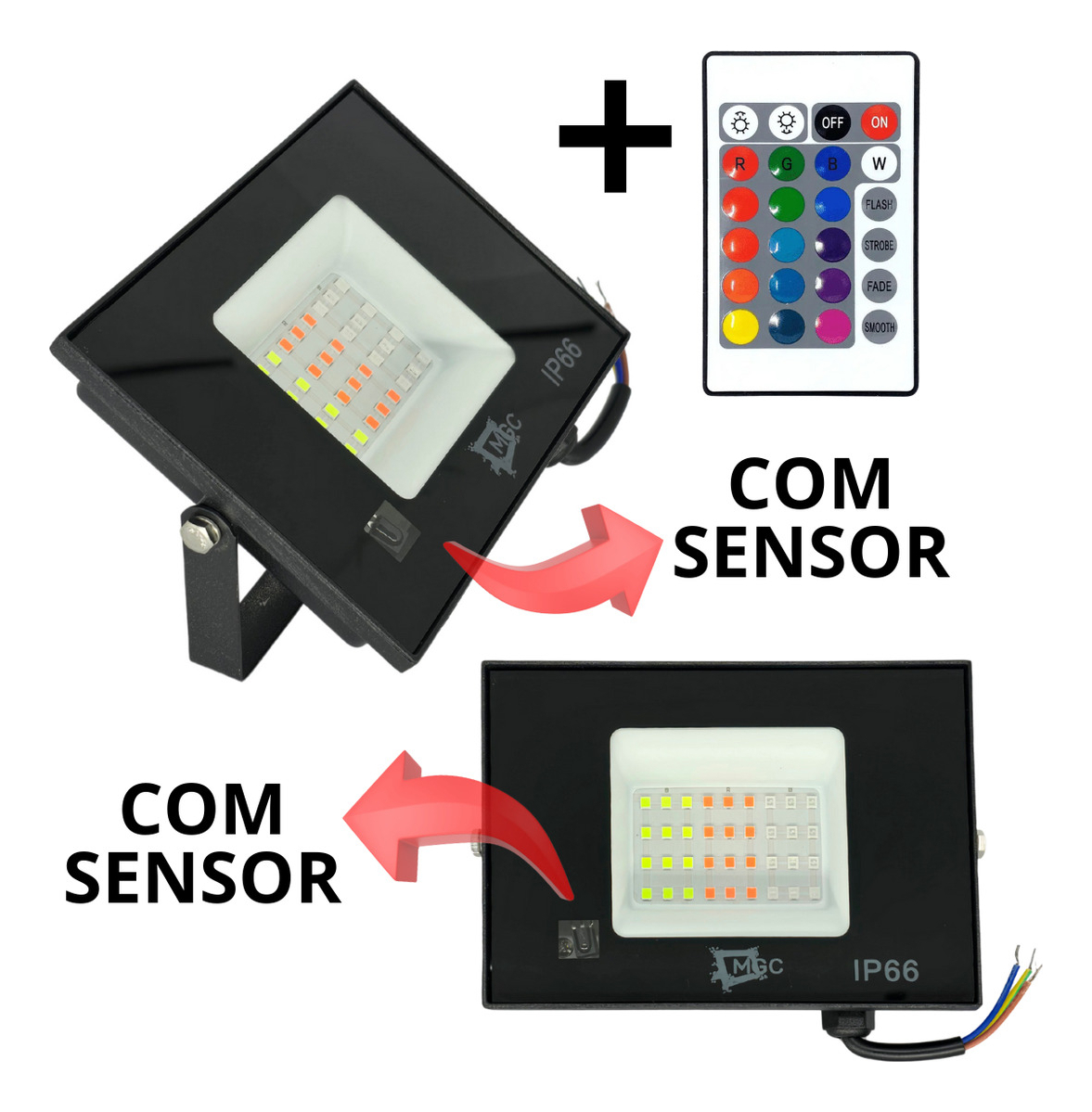 Refletor LED 100 W RGB com Controle 3