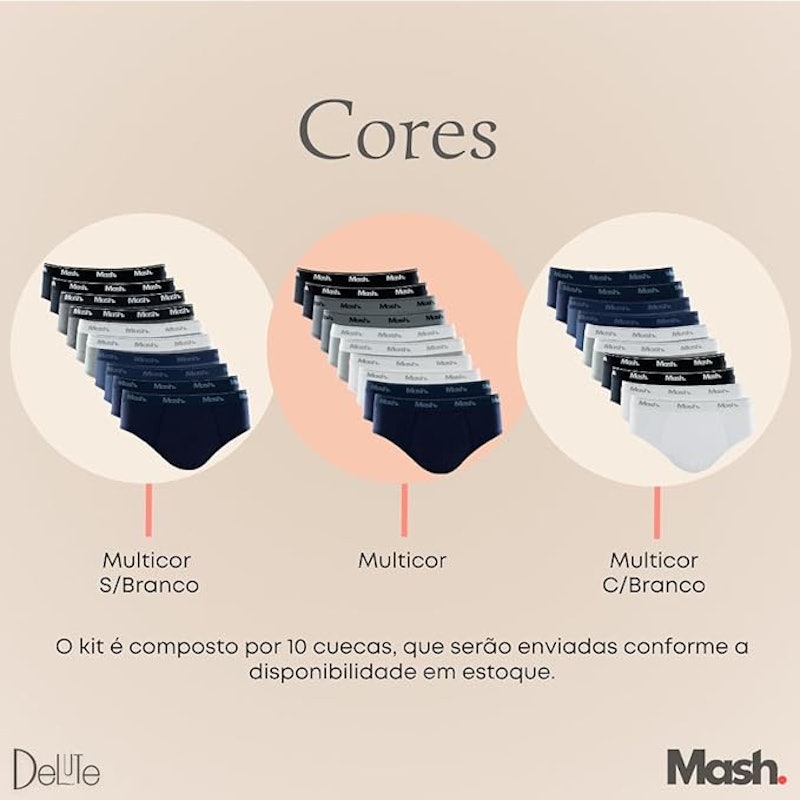 Kit 10 Cuecas Slip Algodão Sortido 03 4
