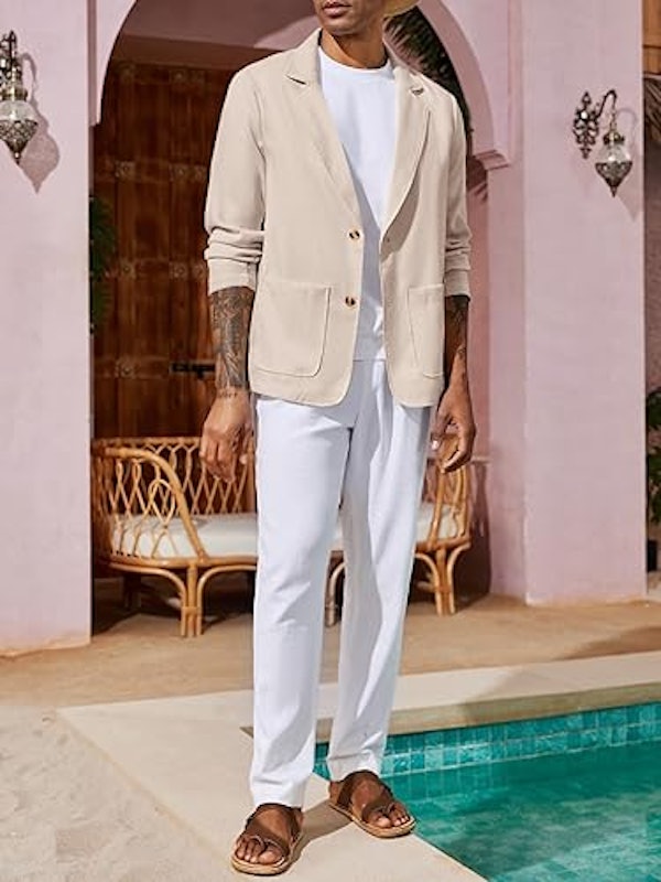 Blazer Masculino Casual de Linho com Dois Botões Slim Fit Leve para Negócios 3