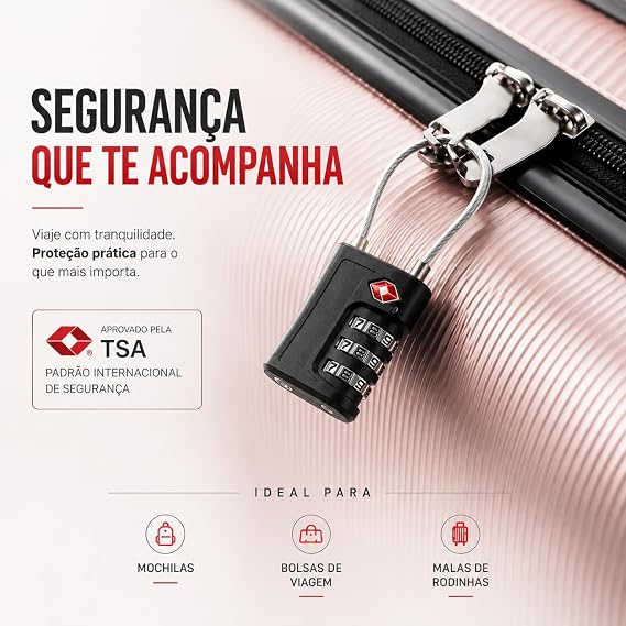 Cadeado TSA com Senha Segredo com Cabo de Aço 5