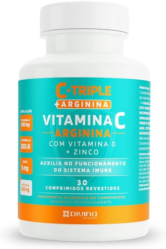 C-Triple + Arginina - Vit C 500mg + Zinco 5mg + Vit D 200UI + Arginina 500mg 1