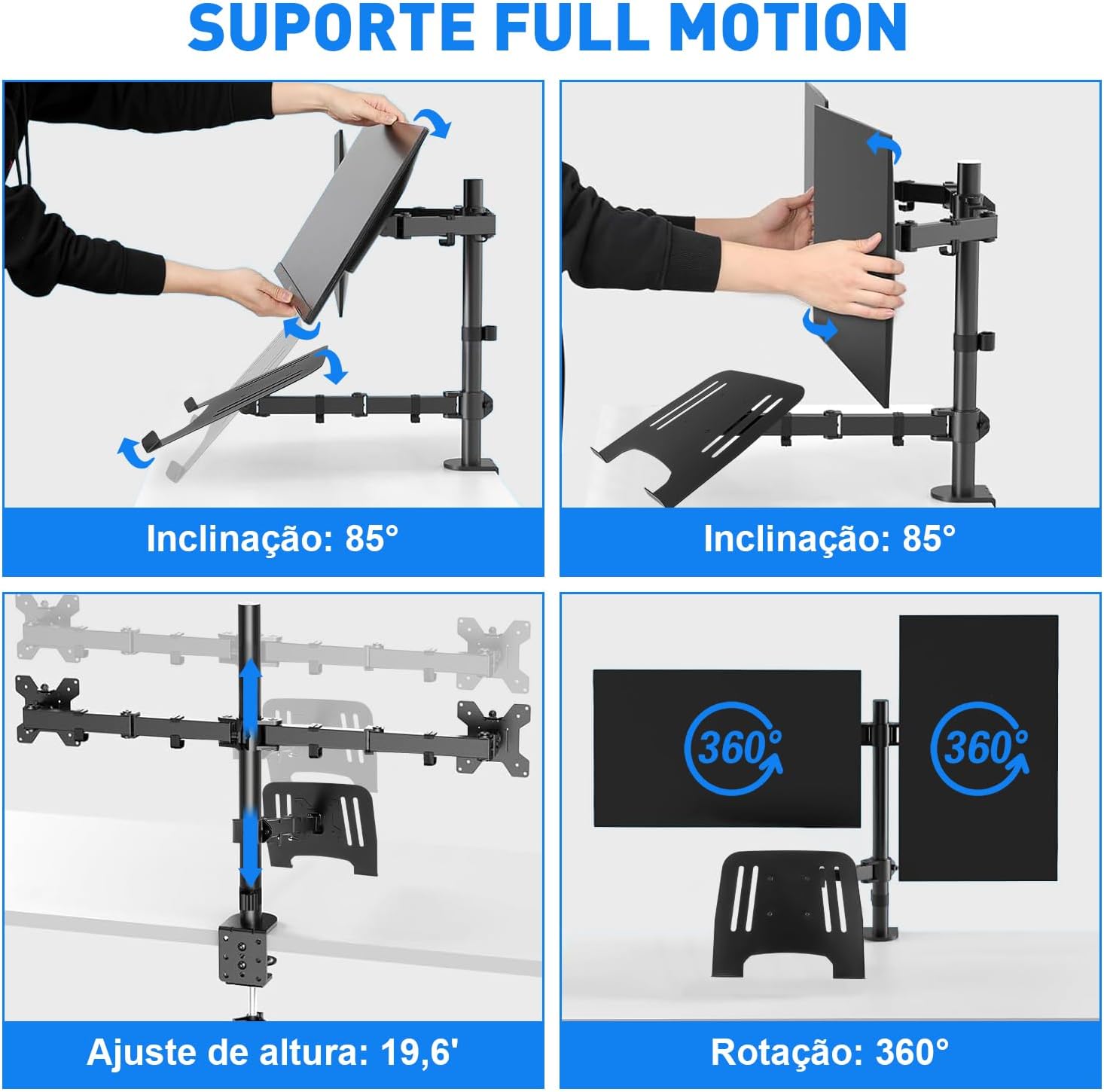 Suporte Articulado para Monitor Duplo e Notebook Vidavalu 2