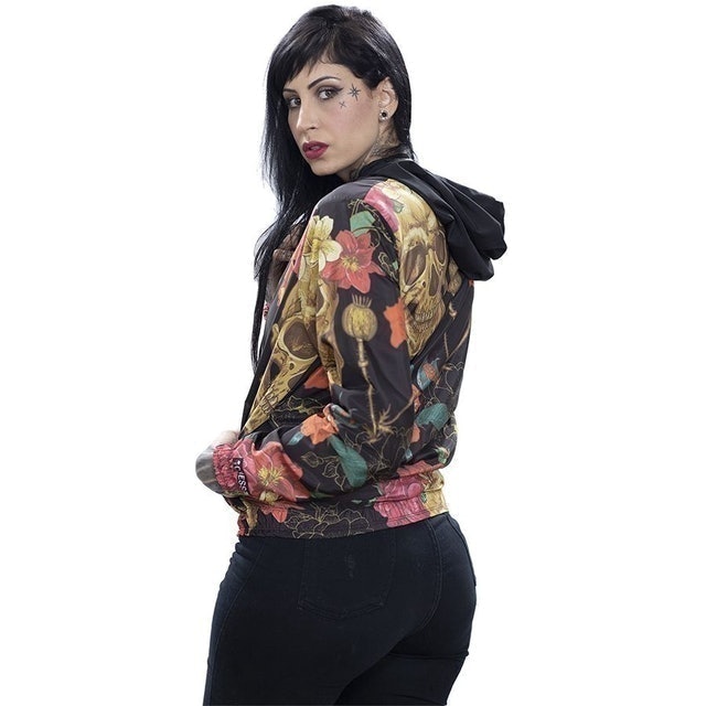 Jaqueta Corta-Vento Chess Skulls Flowers 1