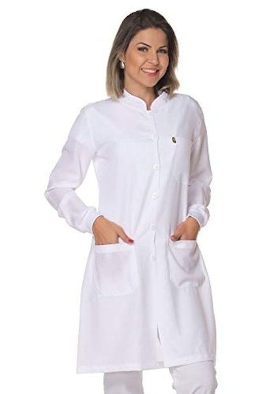 Jaleco Feminino Acinturado Gola Padre com Punho 1
