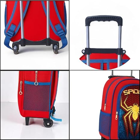 Mochila Escolar Infantil com Rodinhas Masculina Aranha Vermelho 4