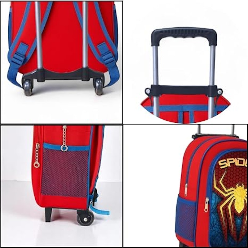 Mochila Escolar Infantil com Rodinhas Masculina Aranha Vermelho 4