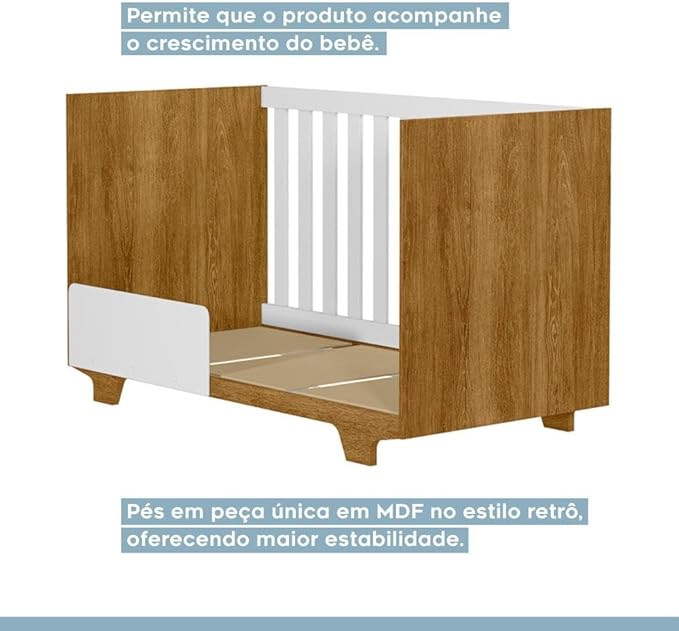 Quarto de Bebê Completo 100% MDF com Cômoda Berço e Guarda Roupa Nina 2