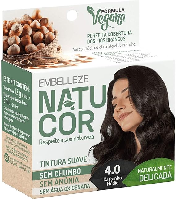 Tinta de Cabelo Natucor Naturalmente Delicada Avelã Castanho Médio 4.0 1