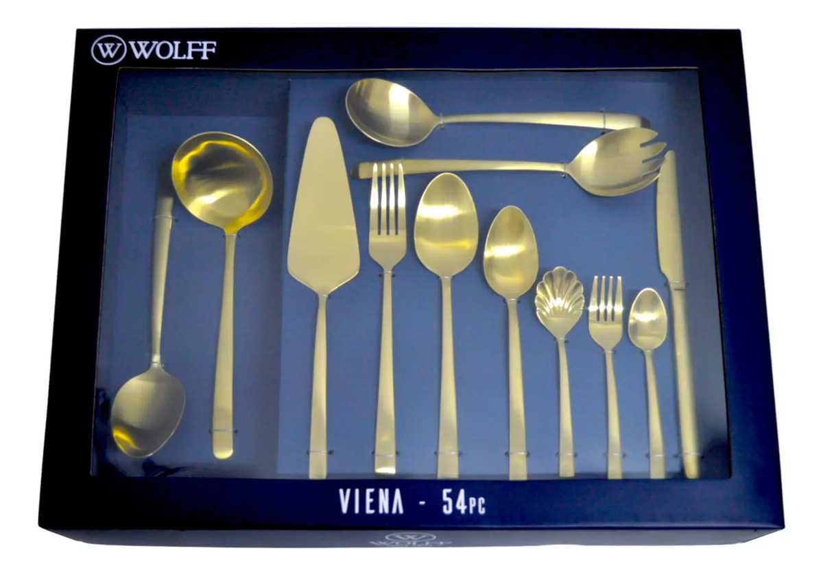Faqueiro 54 Peças de Aço Inox com Caixa Litografada Viena Champanhe Wolff 3