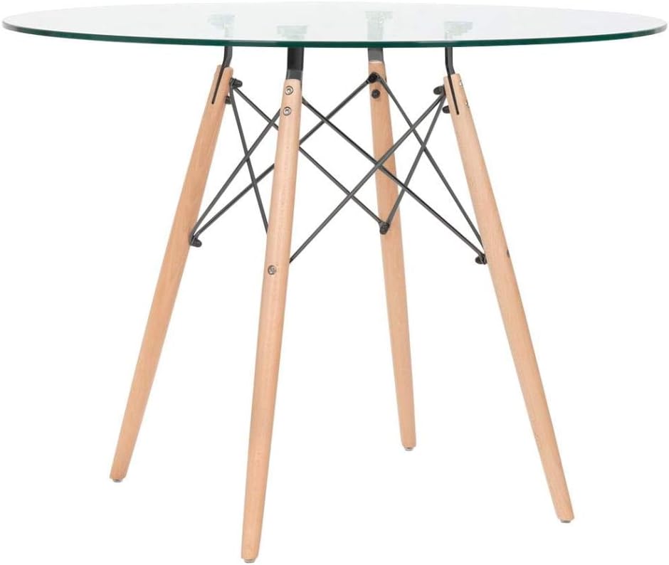 Mesa Jantar Cozinha Redonda com Tampo de Vidro Eames 100 cm + 4 Cadeiras 2