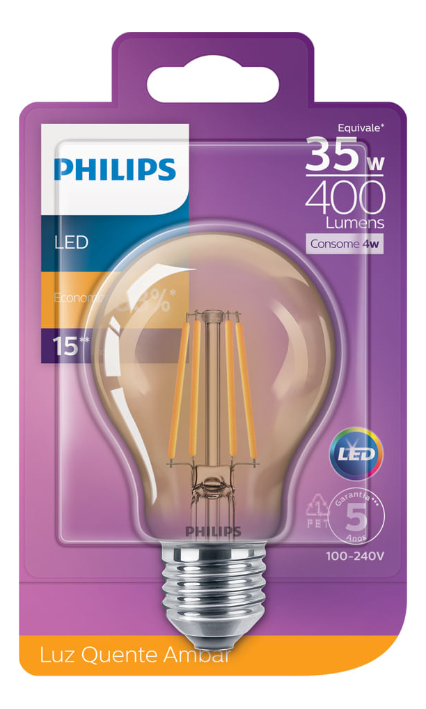 Lâmpada LED Filamento 4 W A60 Amarela 2500 K 2