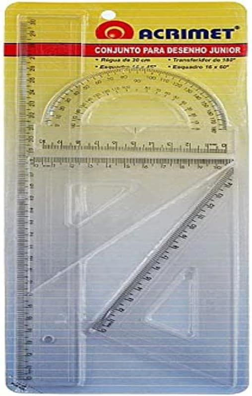 Conjunto para Desenho Escolar - Júnior - Régua + Transferidor + Esquadros 1