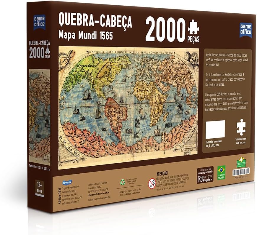 Quebra-Cabeça 2000 Peças Mapa Mundi 1565 2