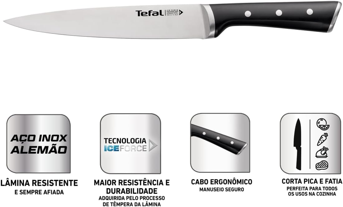 Faca Chef Aço Inox Tefal 20 cm Ice Force 2