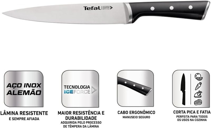 Faca Chef Aço Inox Tefal 20 cm Ice Force 2