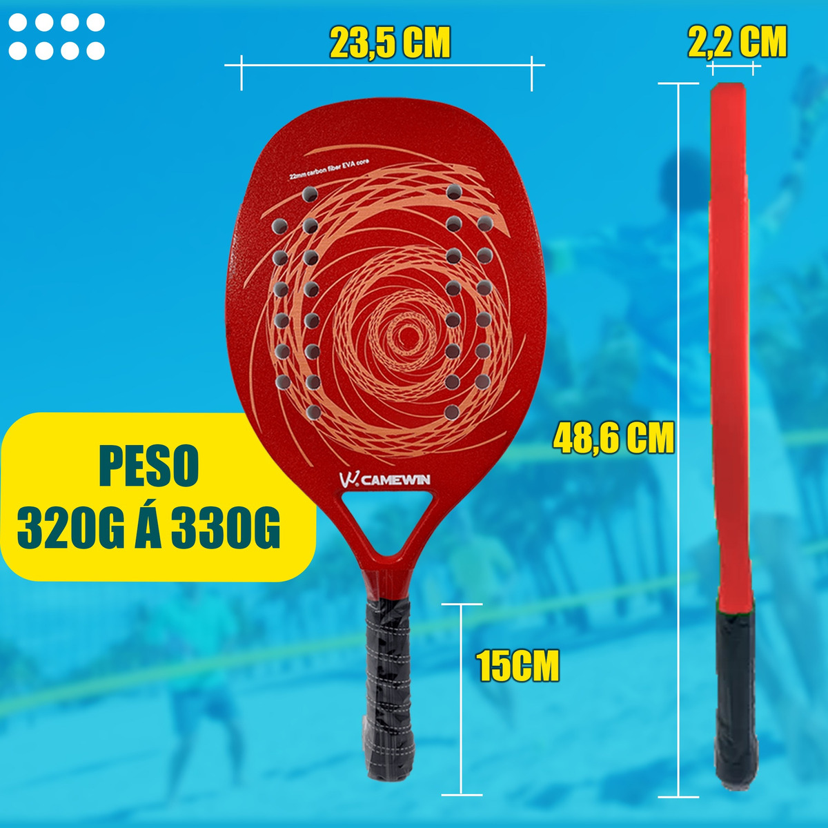 Kit Raquete para Beach Tennis Profissional em Fibra Carbono com Capa Protetora 3