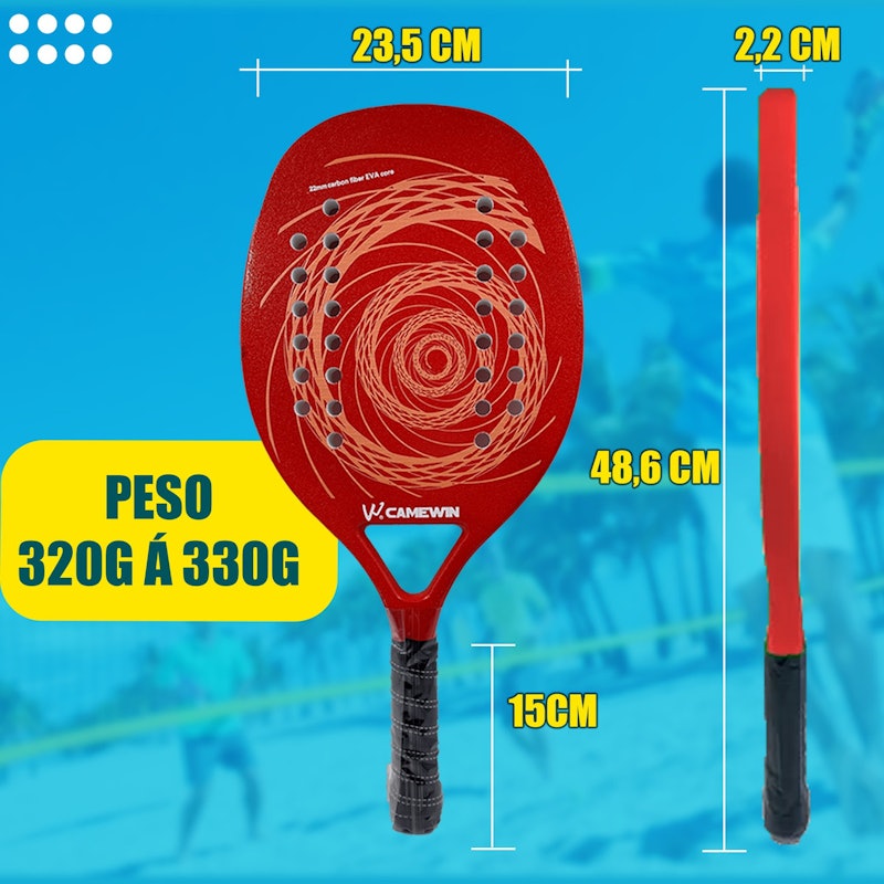 Kit Raquete para Beach Tennis Profissional em Fibra Carbono com Capa Protetora 3
