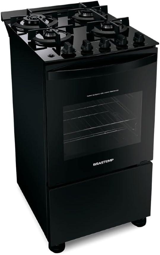 Fogão Brastemp 4 Bocas Preto com Mesa de Vidro e Dupla Chama 1