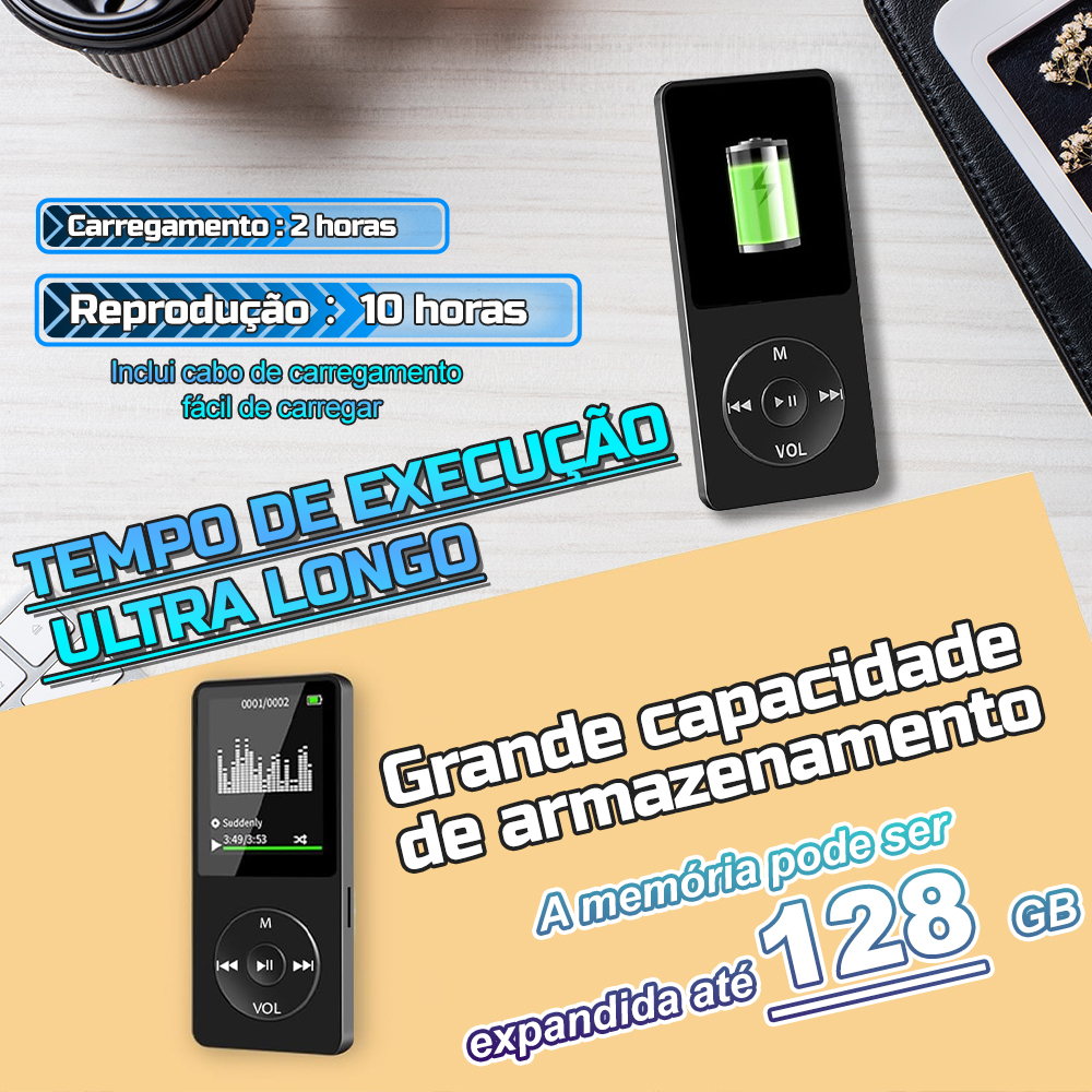 Player Portátil Reprodutor de Música Ultrafino MP3 Player Bluetooth 5