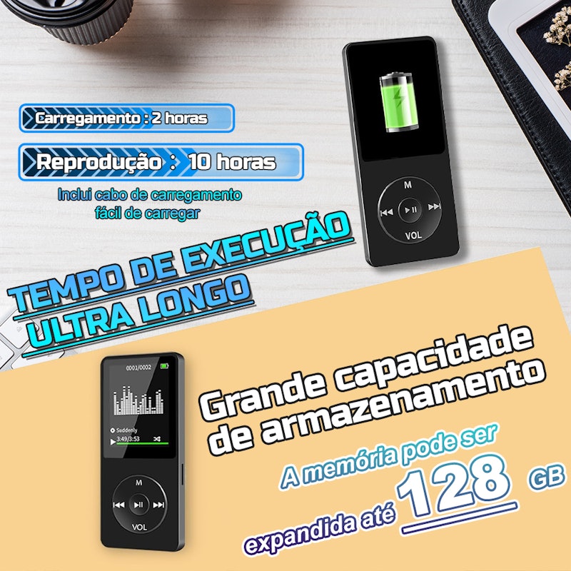 Player Portátil Reprodutor de Música Ultrafino MP3 Player Bluetooth 5