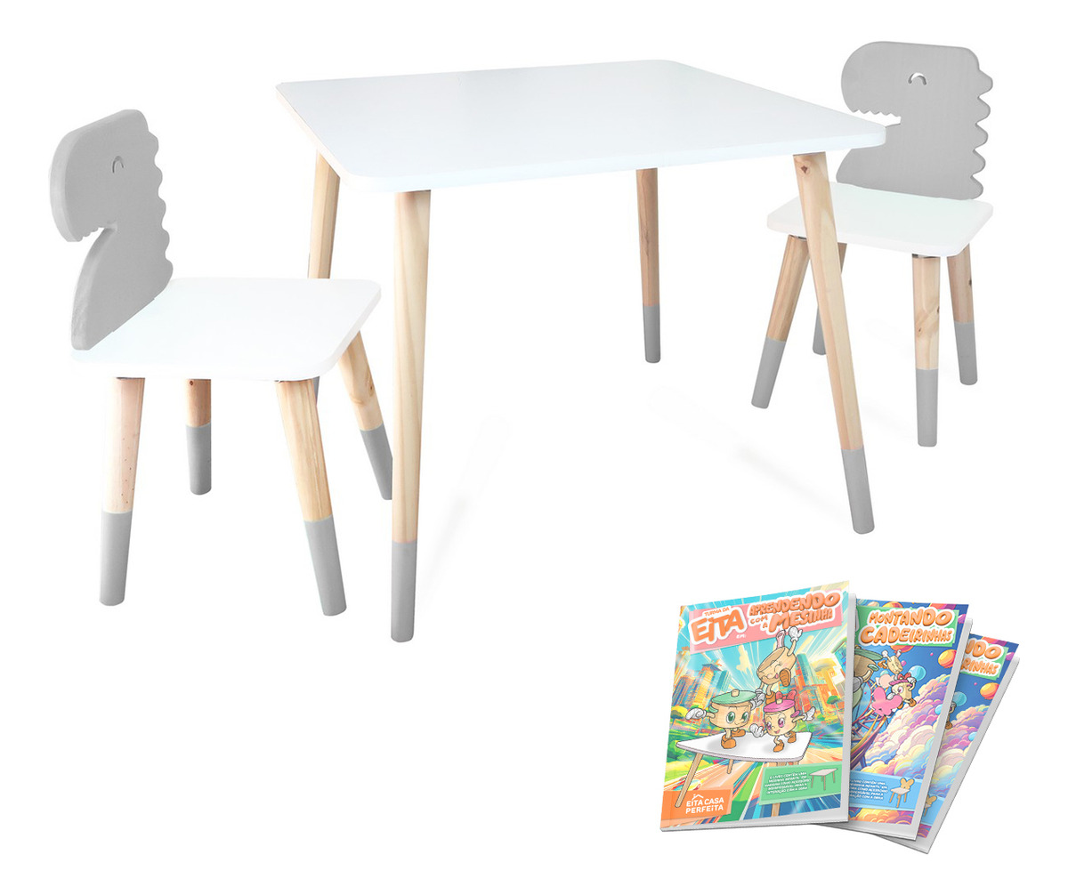 Kit Educativo Mesa e 2 Cadeiras Infantil Dinossauro - Cinza - P (de 3 a 7 anos) 1