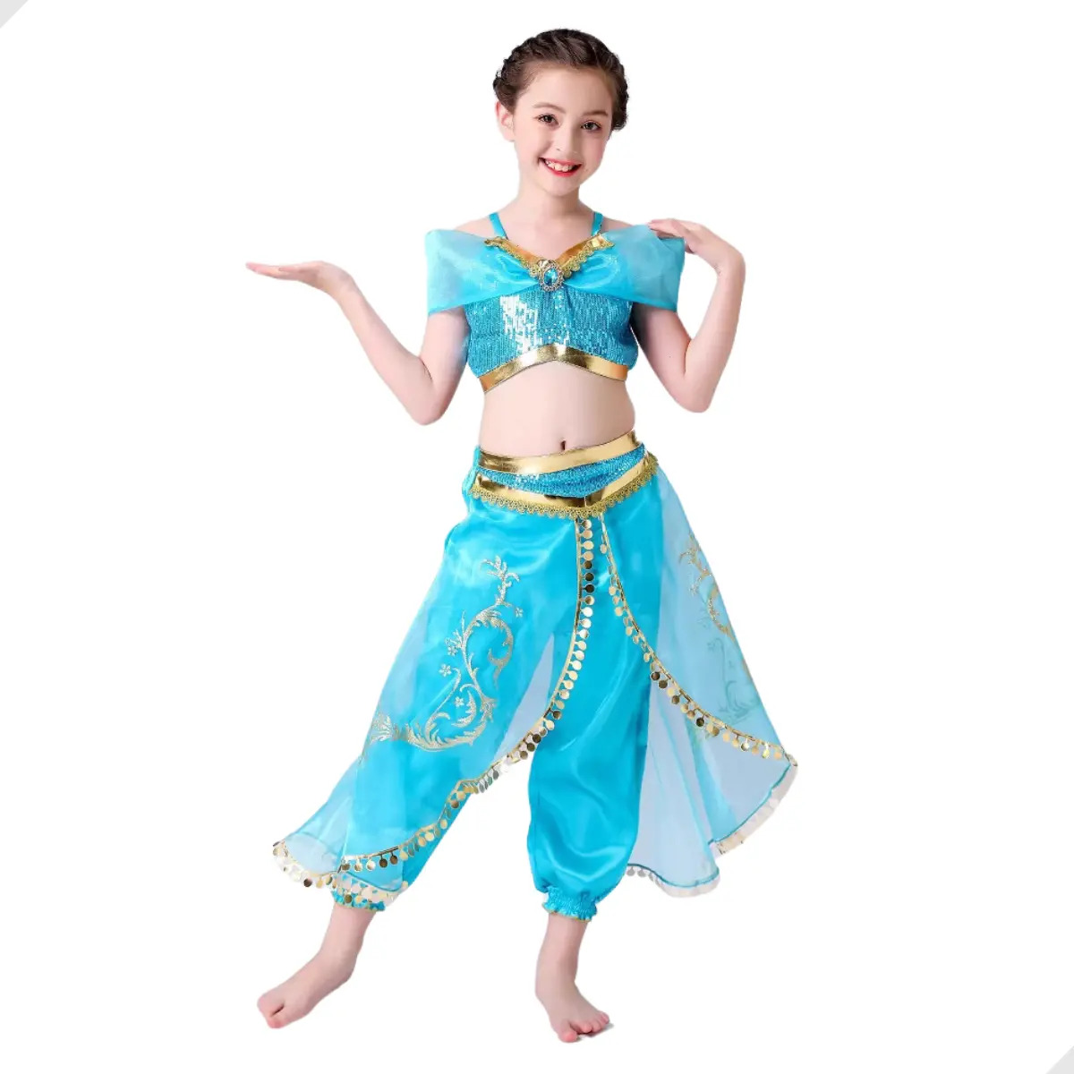 Fantasia Jasmine Infantil de Luxo Azul e Dourada com Tiara 5