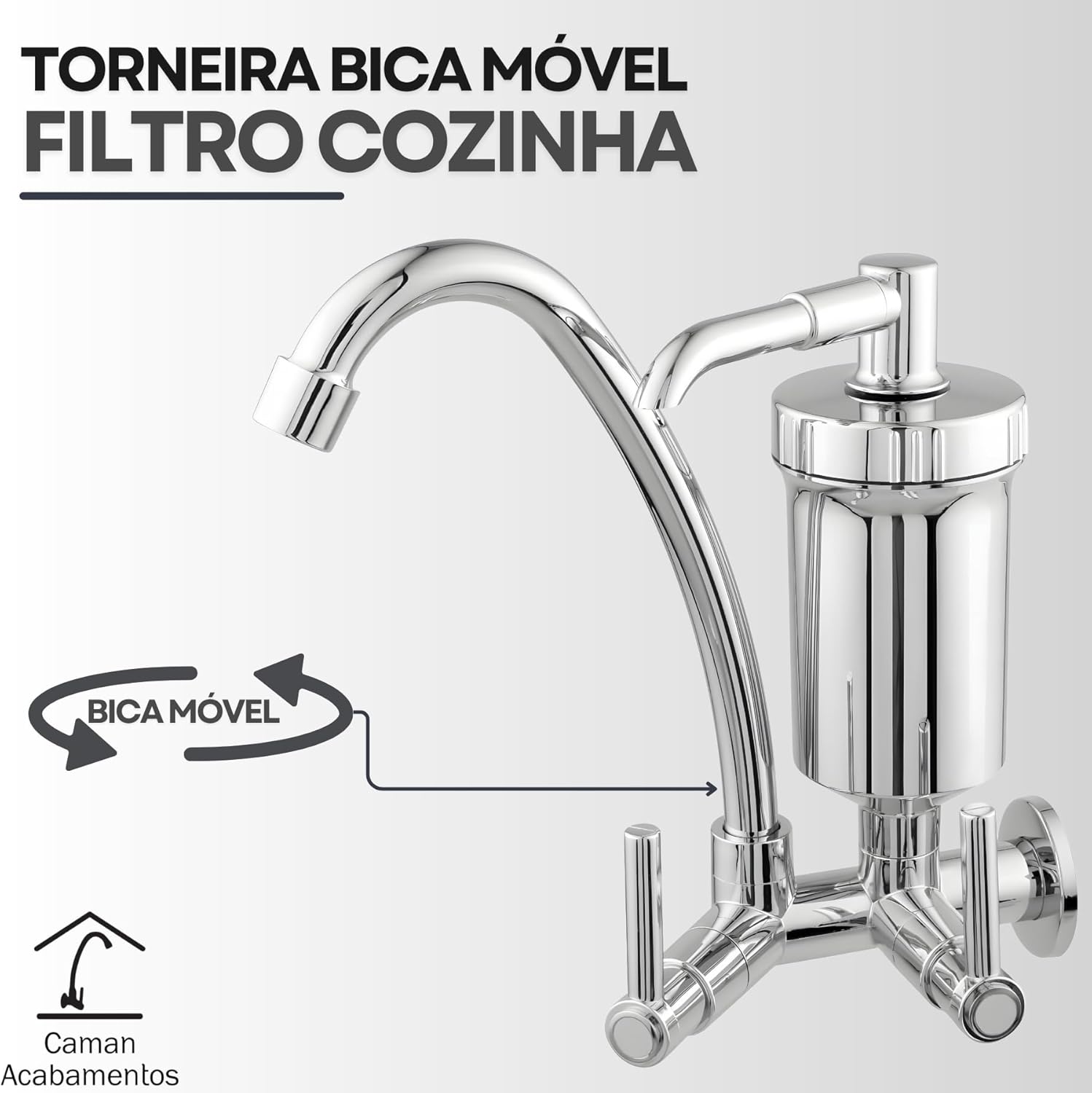 Torneira Bica Móvel Parede para Cozinha Cromado 2
