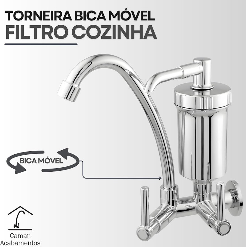 Torneira Bica Móvel Parede para Cozinha Cromado 2