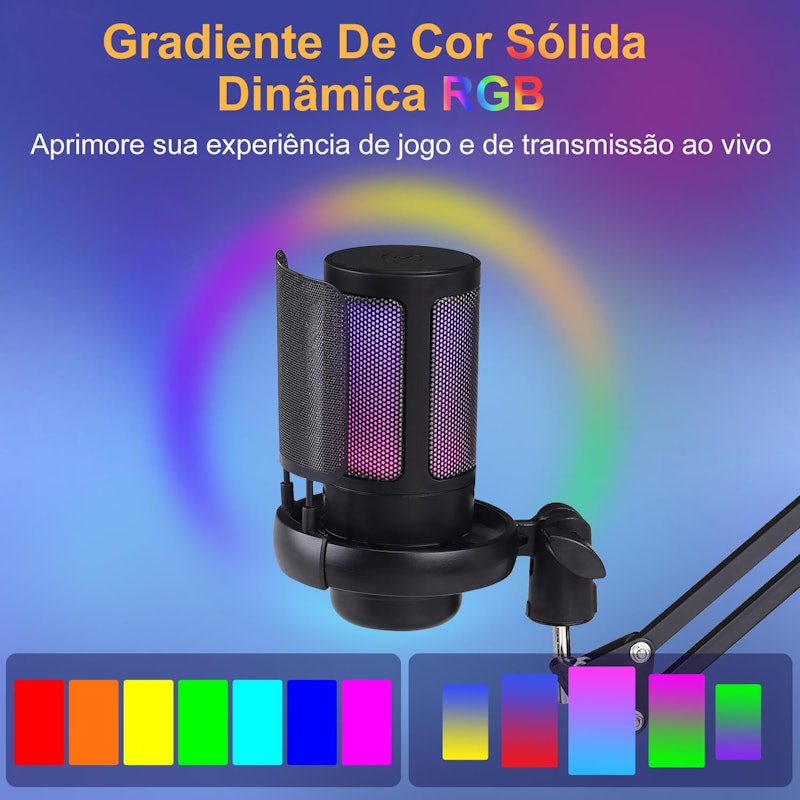 Microfone USB Gaming com RGB Antuvi 4