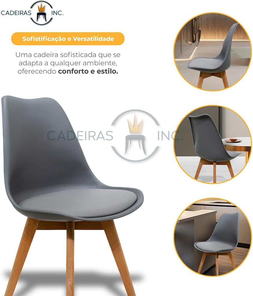 Cadeira De Jantar Leda Saarinen Wood Eames Eiffel Estofada 3
