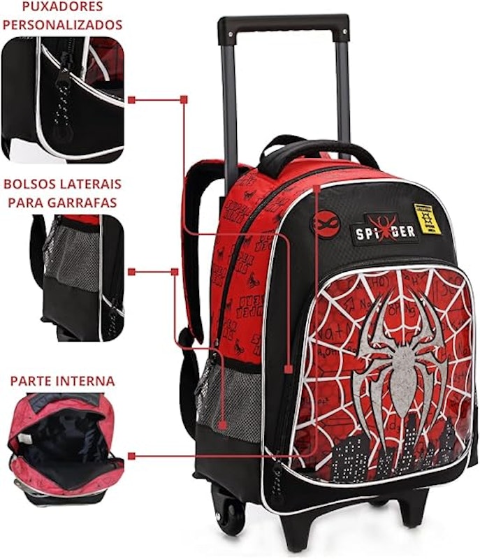 Kit Mochila Escolar Infantil com Rodinhas Spider 3 em 1 – Mochila + Lancheira Térmica + Estojo 2