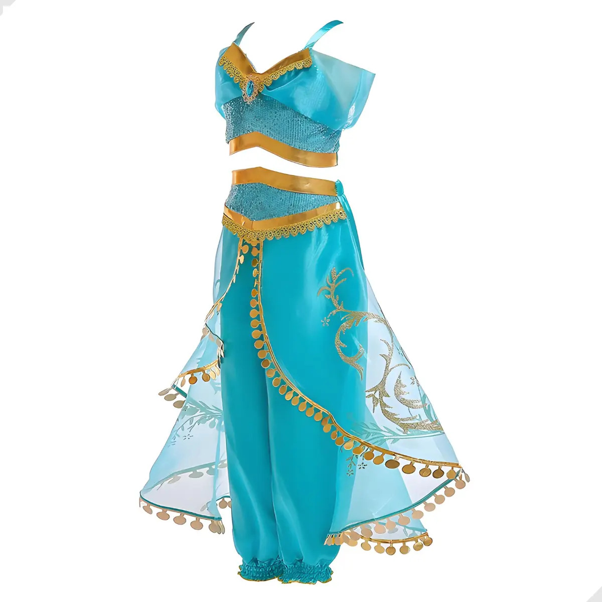 Fantasia Jasmine Infantil de Luxo Azul e Dourada com Tiara 3