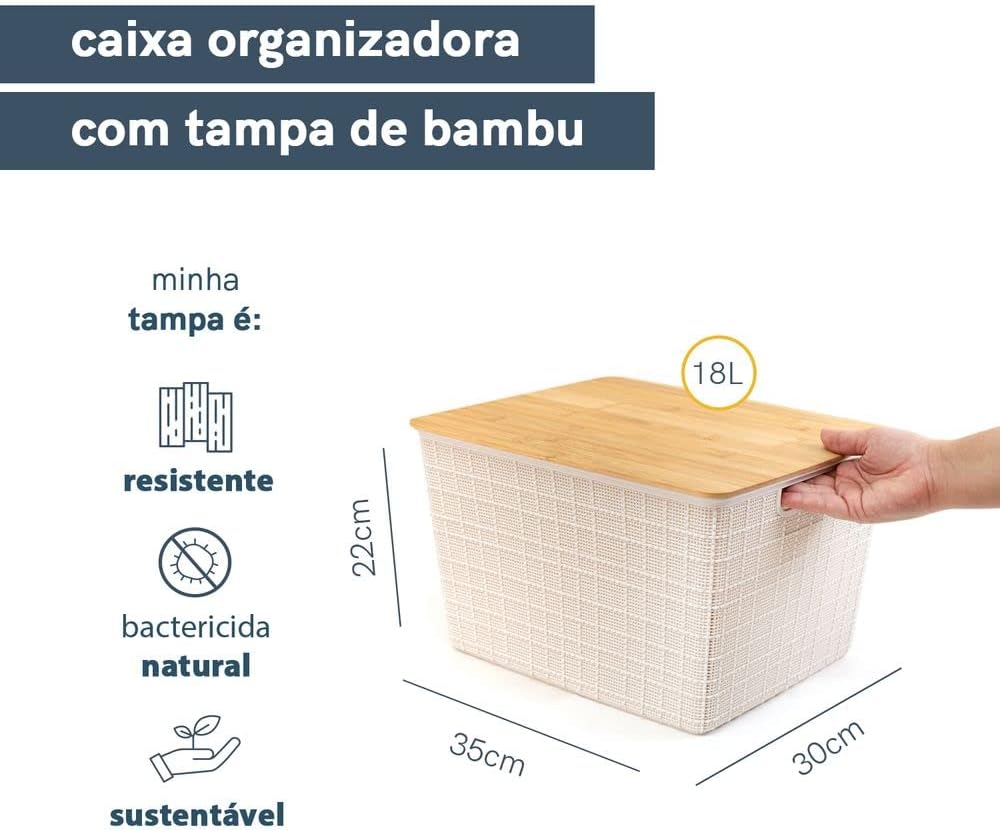 Caixa Organizadora com Tampa de Bambu 18 L 3