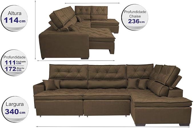 Sofa de Canto Retrátil e Reclinável com Molas Platinum 2