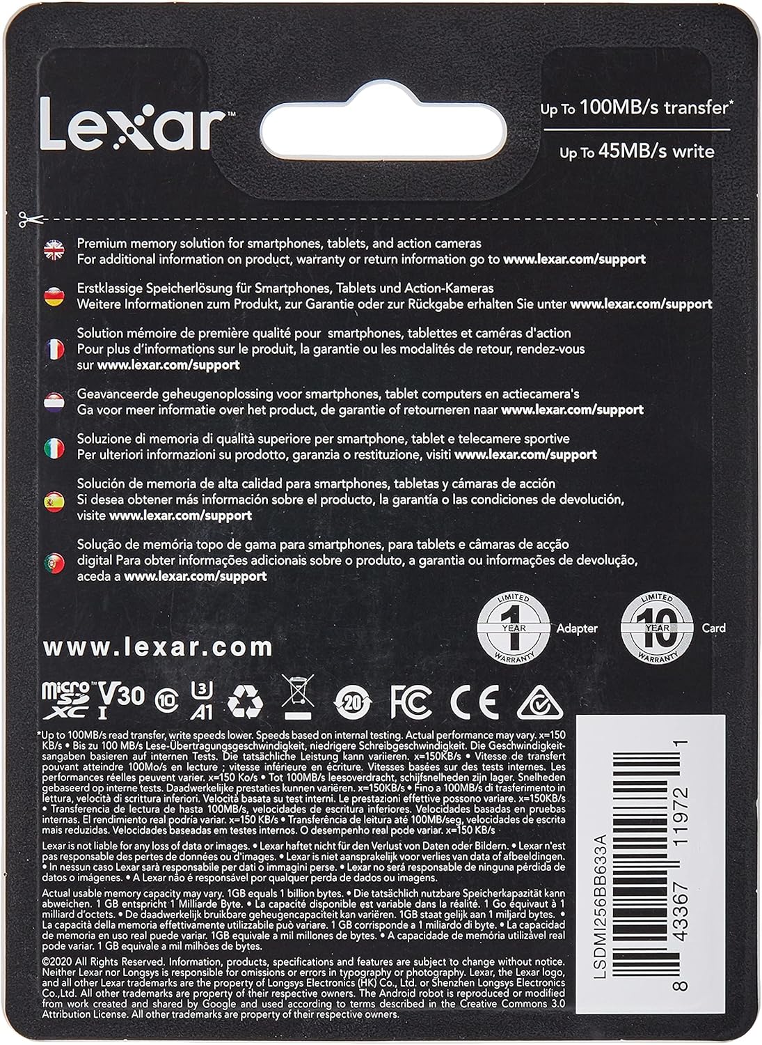 Cartão Lexar High-Performance 633x microSDHC/microSDXC UHS-I 3