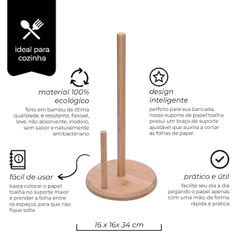 Suporte Para Papel Toalha Ecokitchen Bambu 2