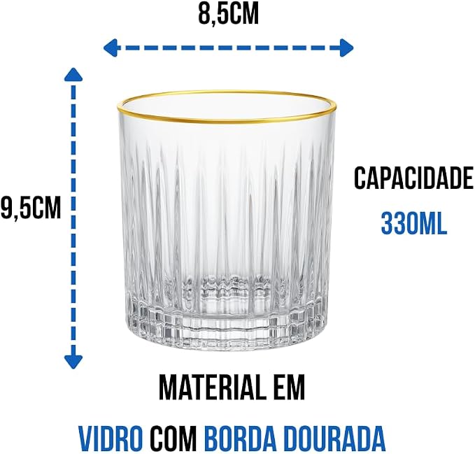 Copo Baixo de Vidro Egeu com Borda Dourada 330 ml 6 Peças 3