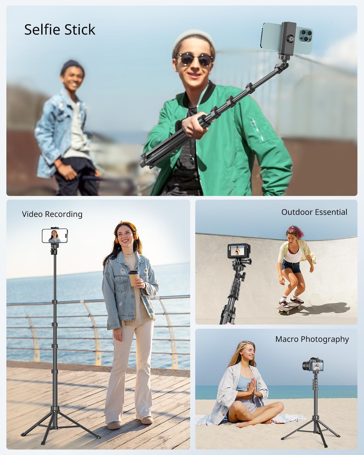 Tripé de Telefone de 62 Polegadas e Bastão de Selfie Sensyne 3