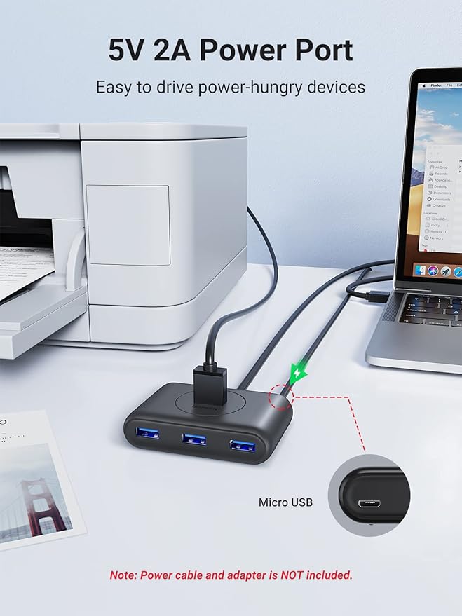 Hub Adaptador USB 3.0 Tipo-A Macho 4 em 1 Preto 4